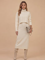 Damen Strickset – Elegantes Zweiteiler Strickkleid & Pullover
