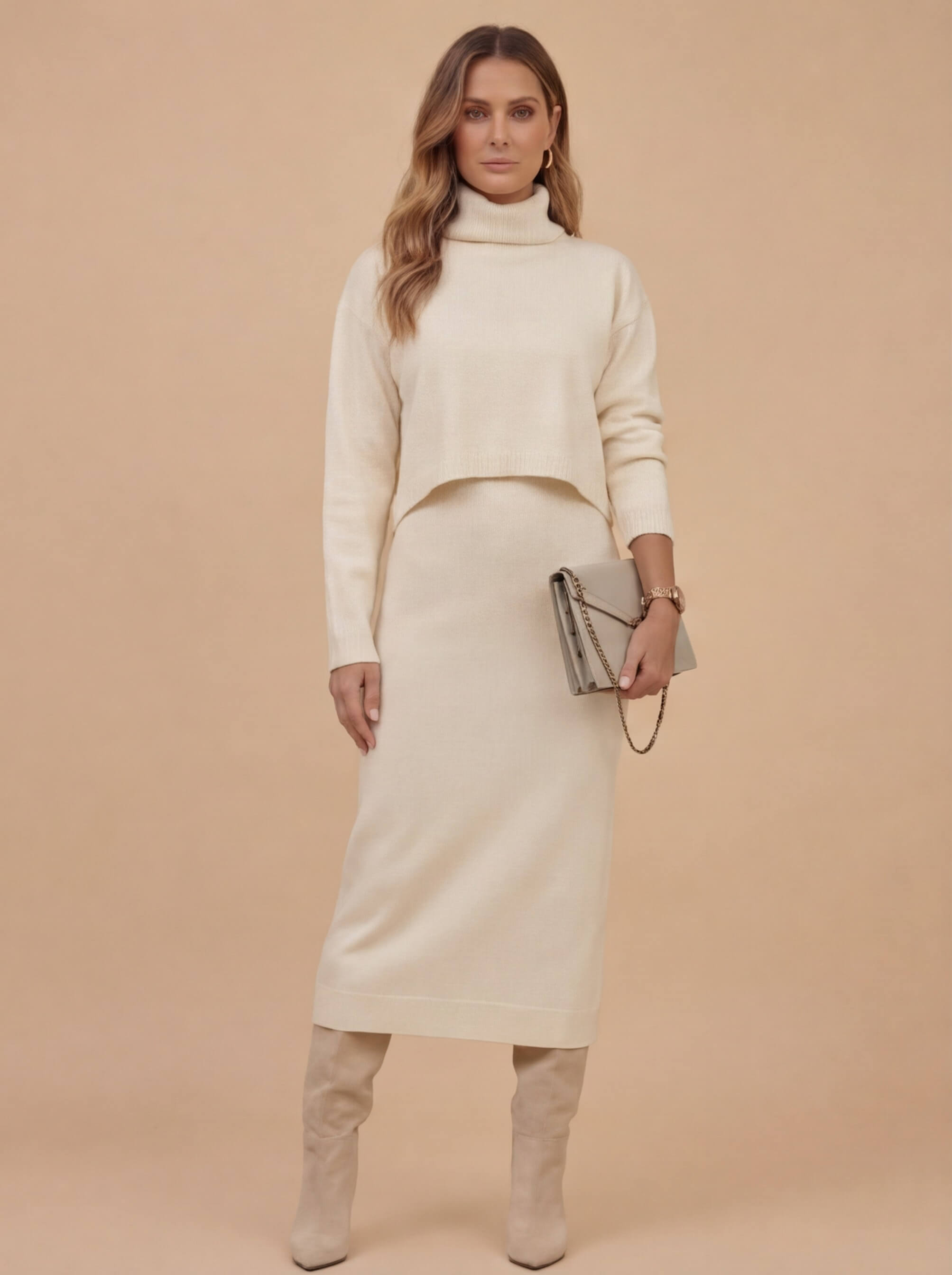 Damen Strickset – Elegantes Zweiteiler Strickkleid & Pullover