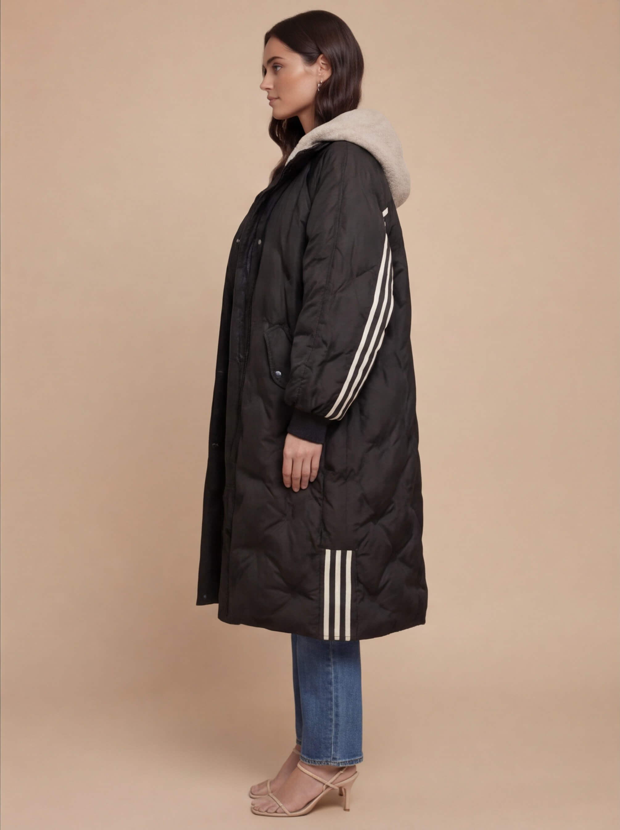 Damen Winter Steppmantel – Langer Oversize Puffer Coat mit Kapuze