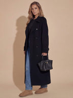 Damen Winter Trenchcoat – Oversize Wollmantel mit Bindegürtel