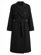 Damen Winter Trenchcoat – Oversize Wollmantel mit Bindegürtel