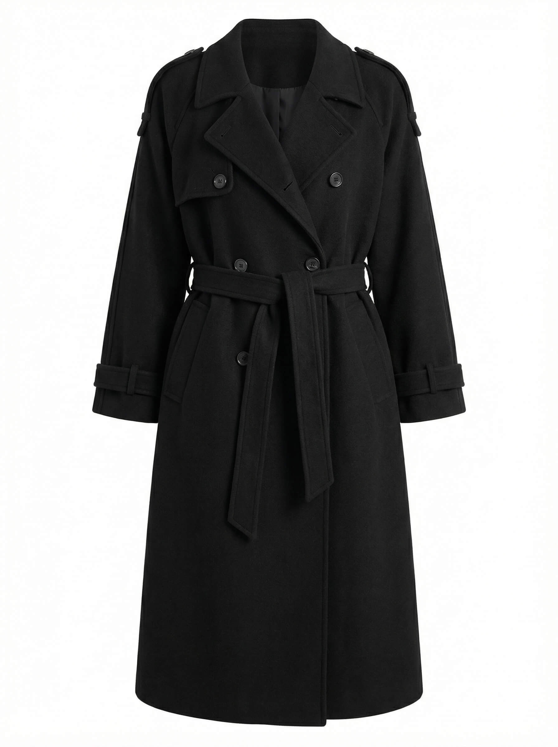 Damen Winter Trenchcoat – Oversize Wollmantel mit Bindegürtel