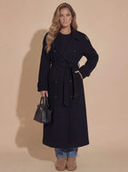 Damen Winter Trenchcoat – Oversize Wollmantel mit Bindegürtel