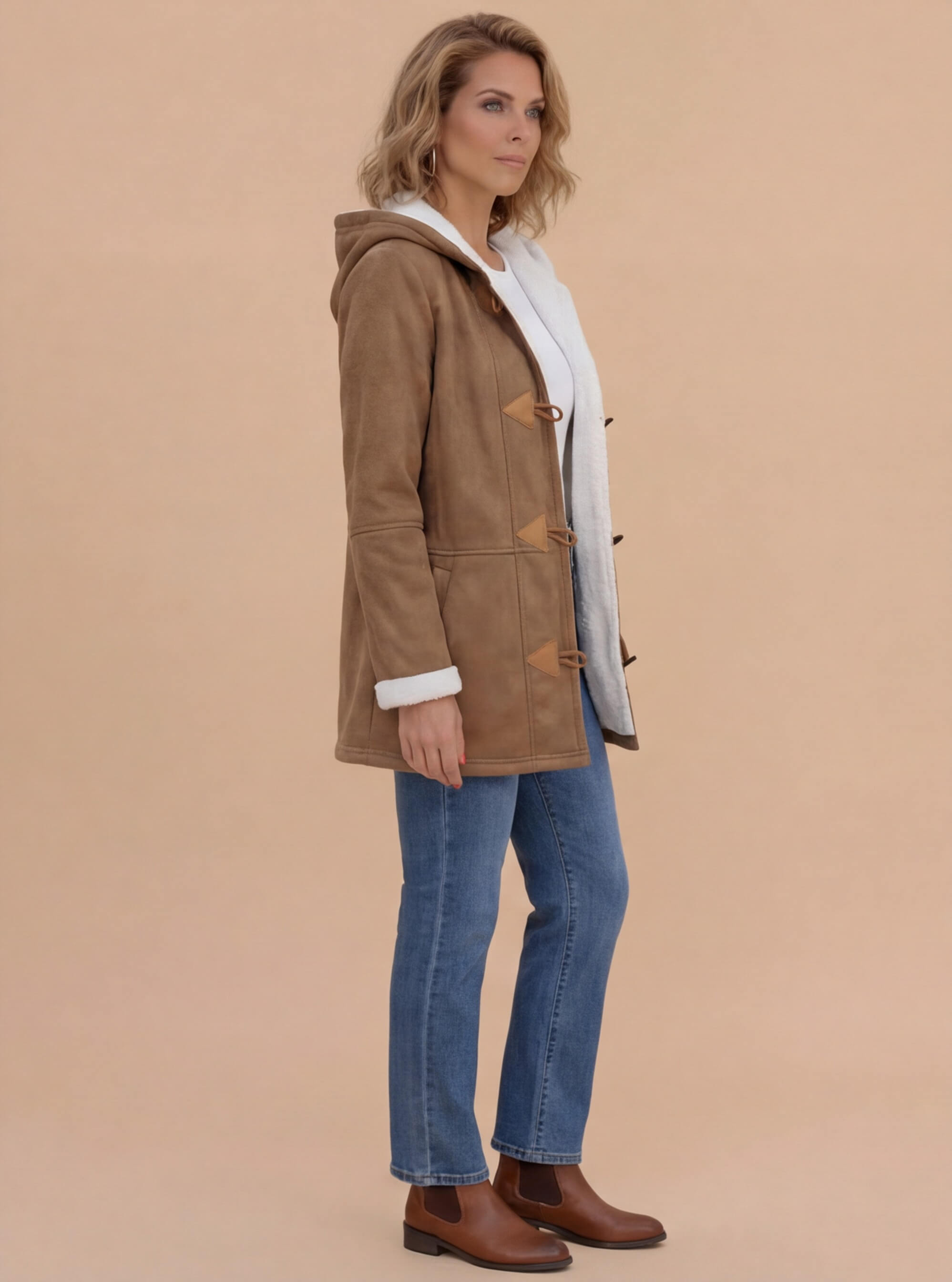 Damen Wintermantel – Gefütterter Vintage-Dufflecoat mit Kapuze
