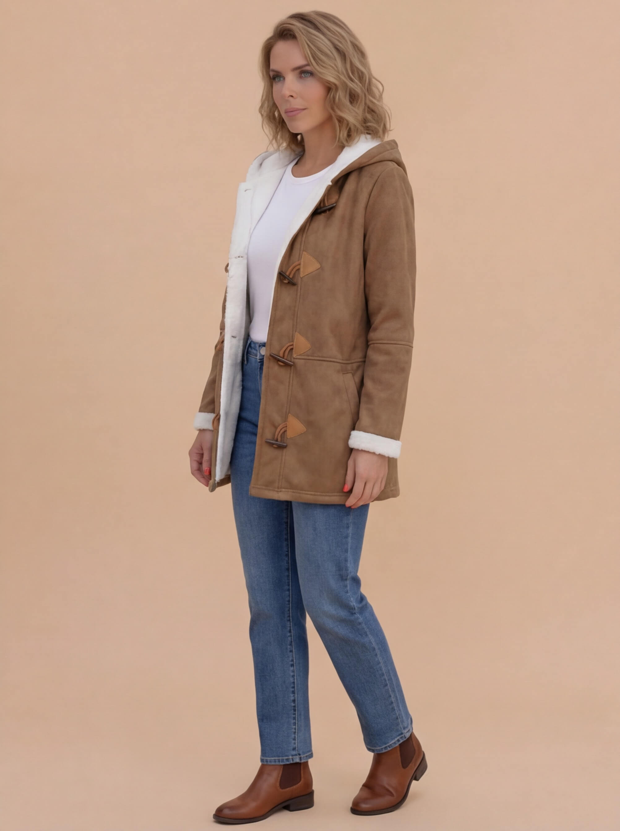 Damen Wintermantel – Gefütterter Vintage-Dufflecoat mit Kapuze
