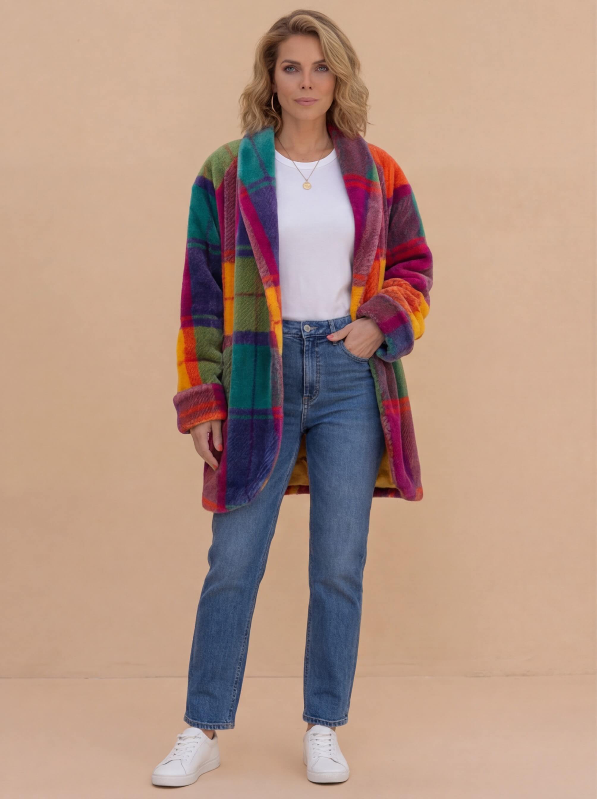 Damen Wintermantel – Oversized & Bunt Kariert