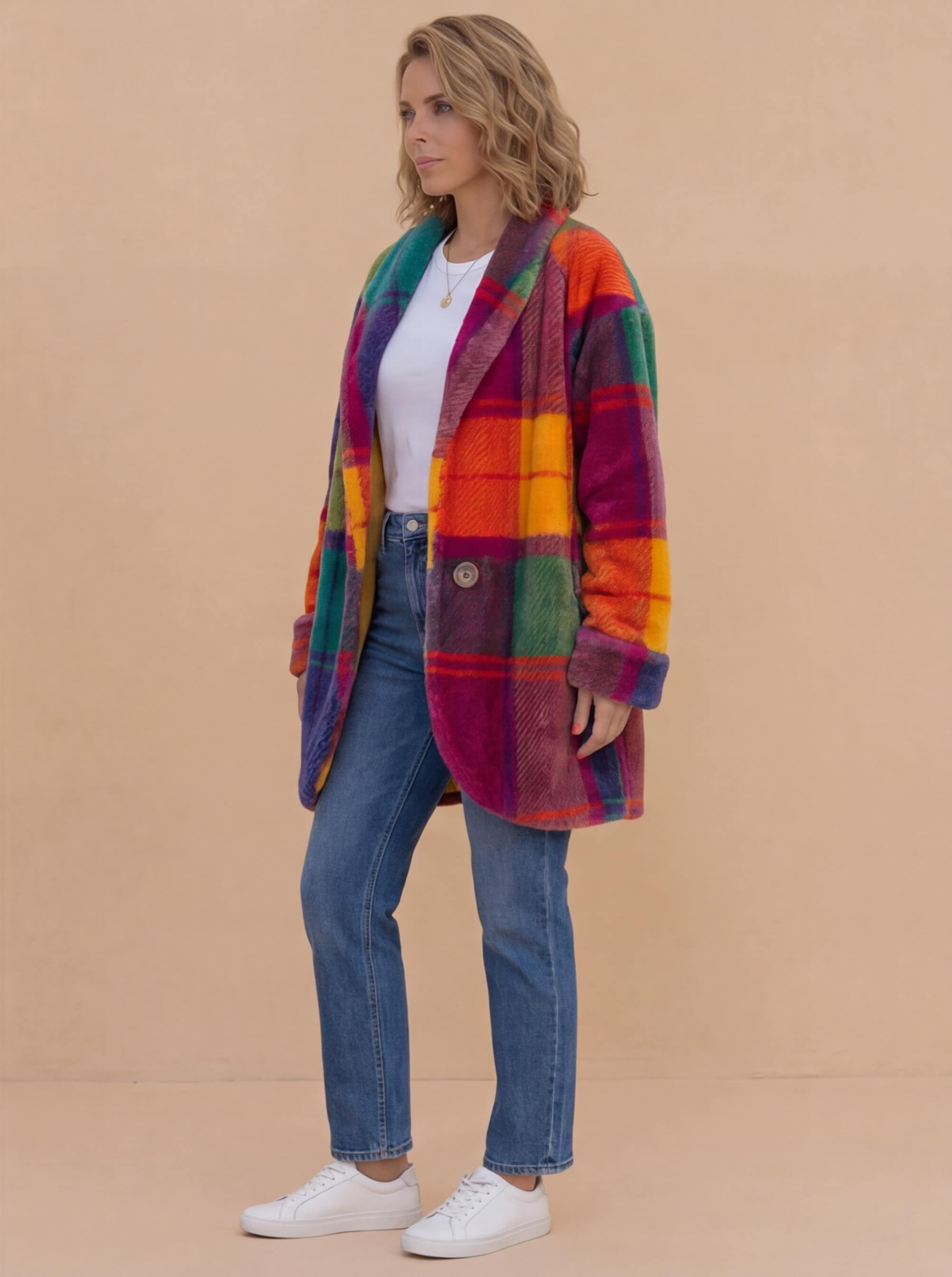 Damen Wintermantel – Oversized & Bunt Kariert