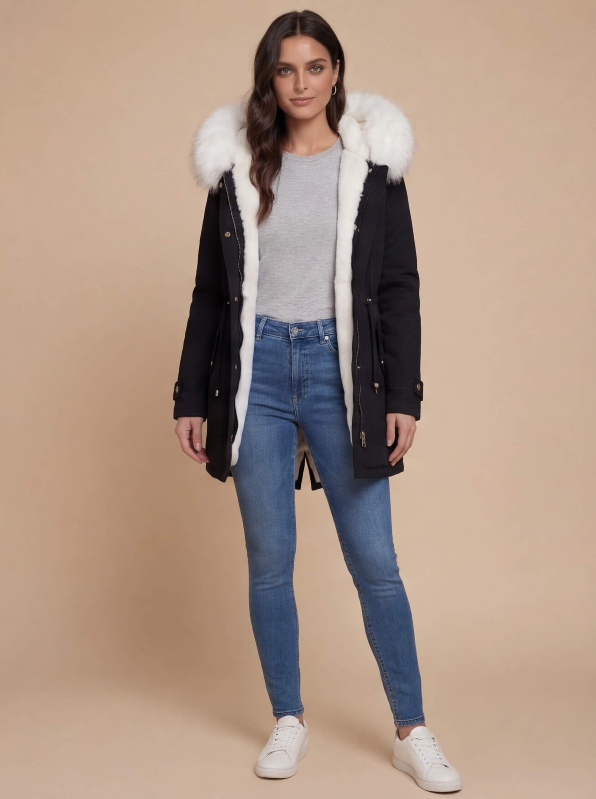 Damen Winterparka – Steppdesign mit Kunstfellkragen