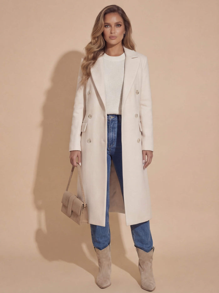Damen Mantel – Eleganter Doppelreihiger Longcoat für Herbst & Winter
