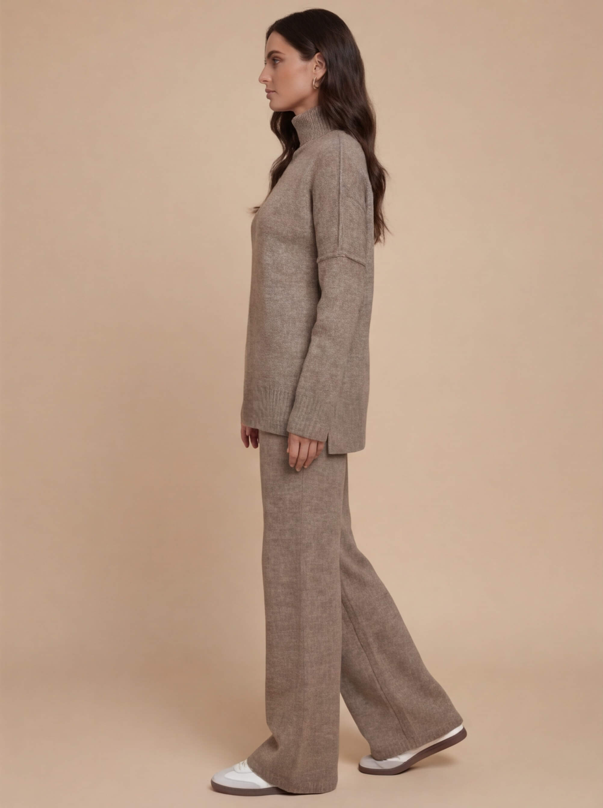 Damen Zweiteiler – Weiches Cozy Strickset mit Rollkragen
