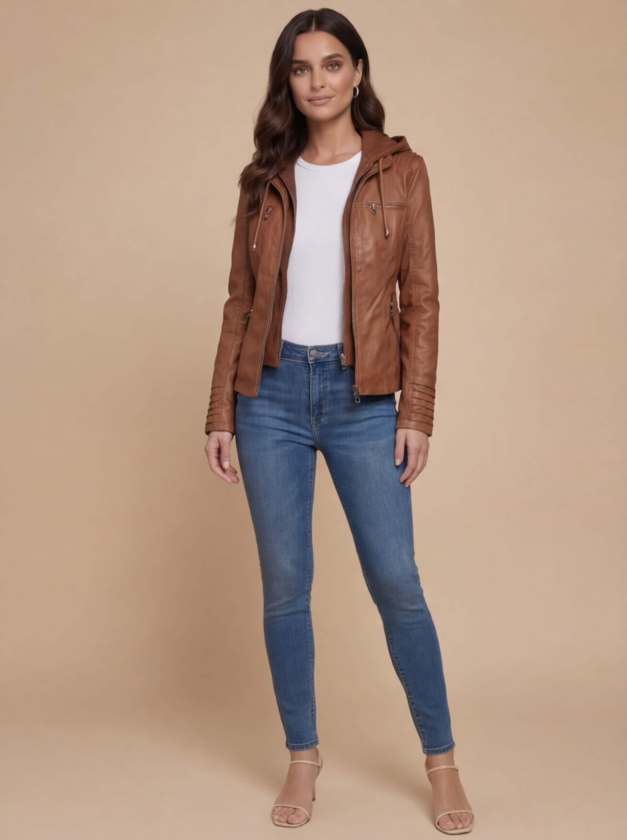 Damen Kunstlederjacke mit Kapuze - Wetterfest & Stilvoll