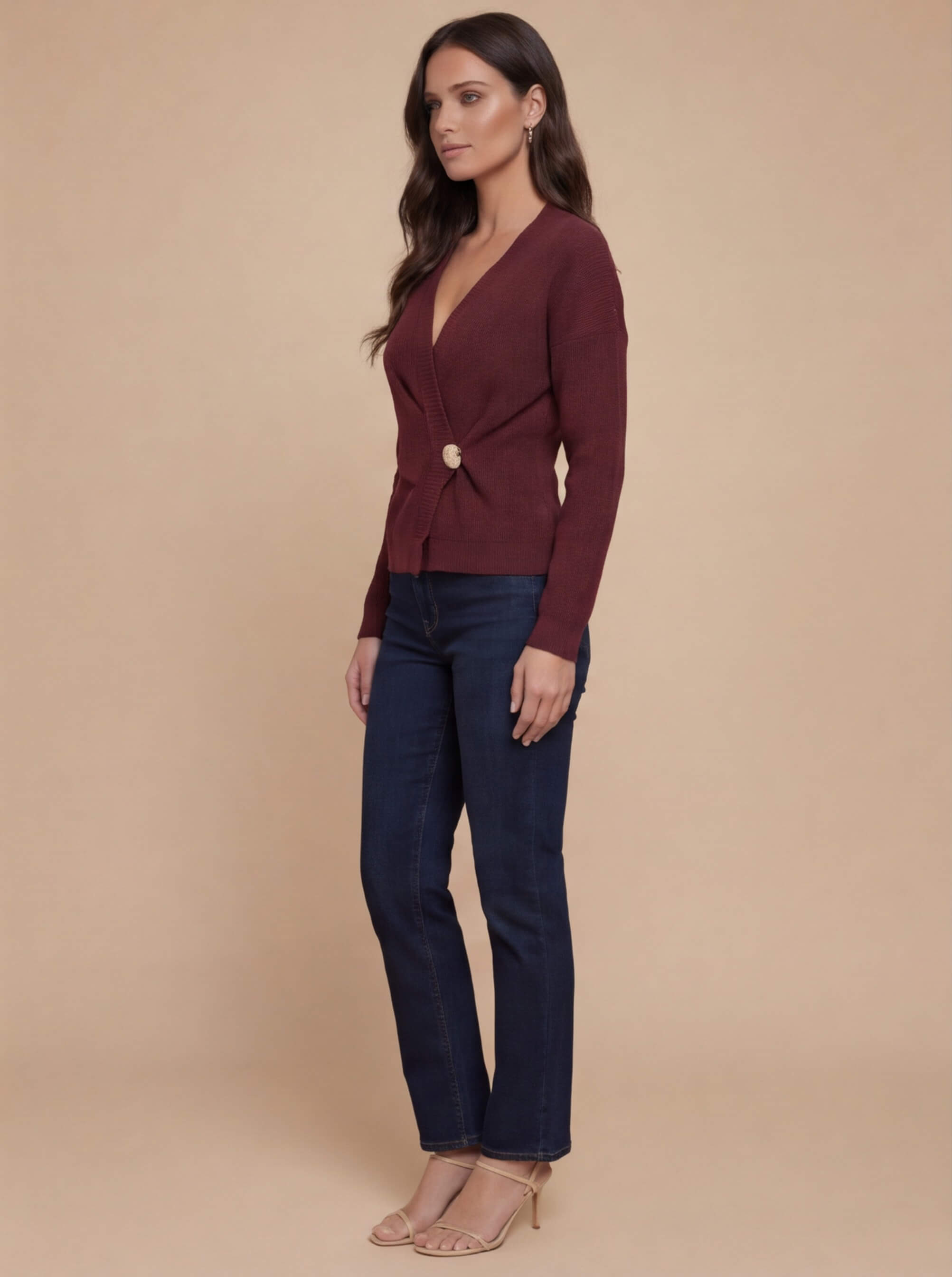 Damen Wickelpullover – Gerippter Strick mit asymmetrischem Saum
