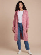 Damen Strickcardigan – Lang, Grob Gestrickt & Mit Knopfleiste