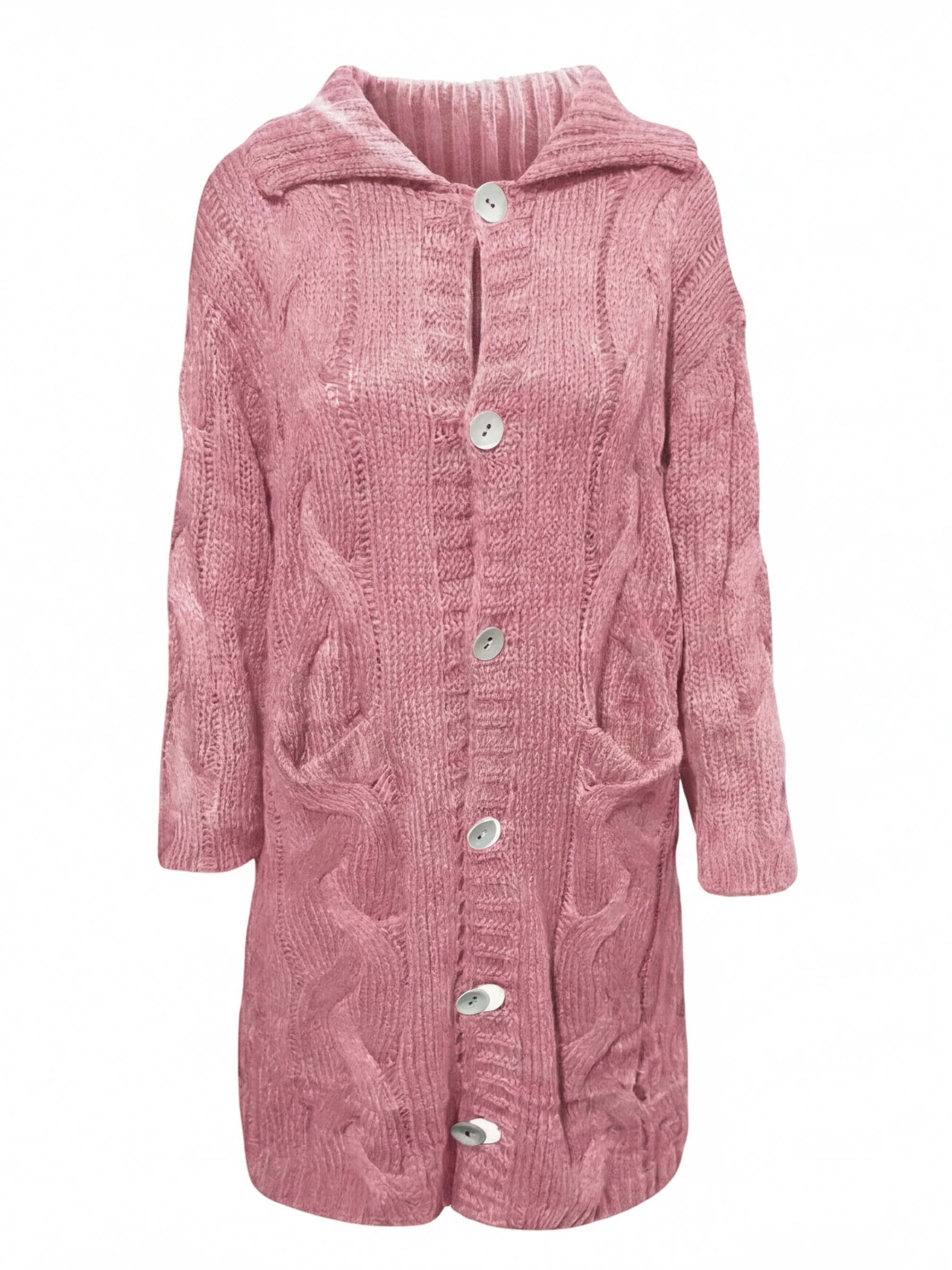 Damen Strickcardigan – Lang, Grob Gestrickt & Mit Knopfleiste