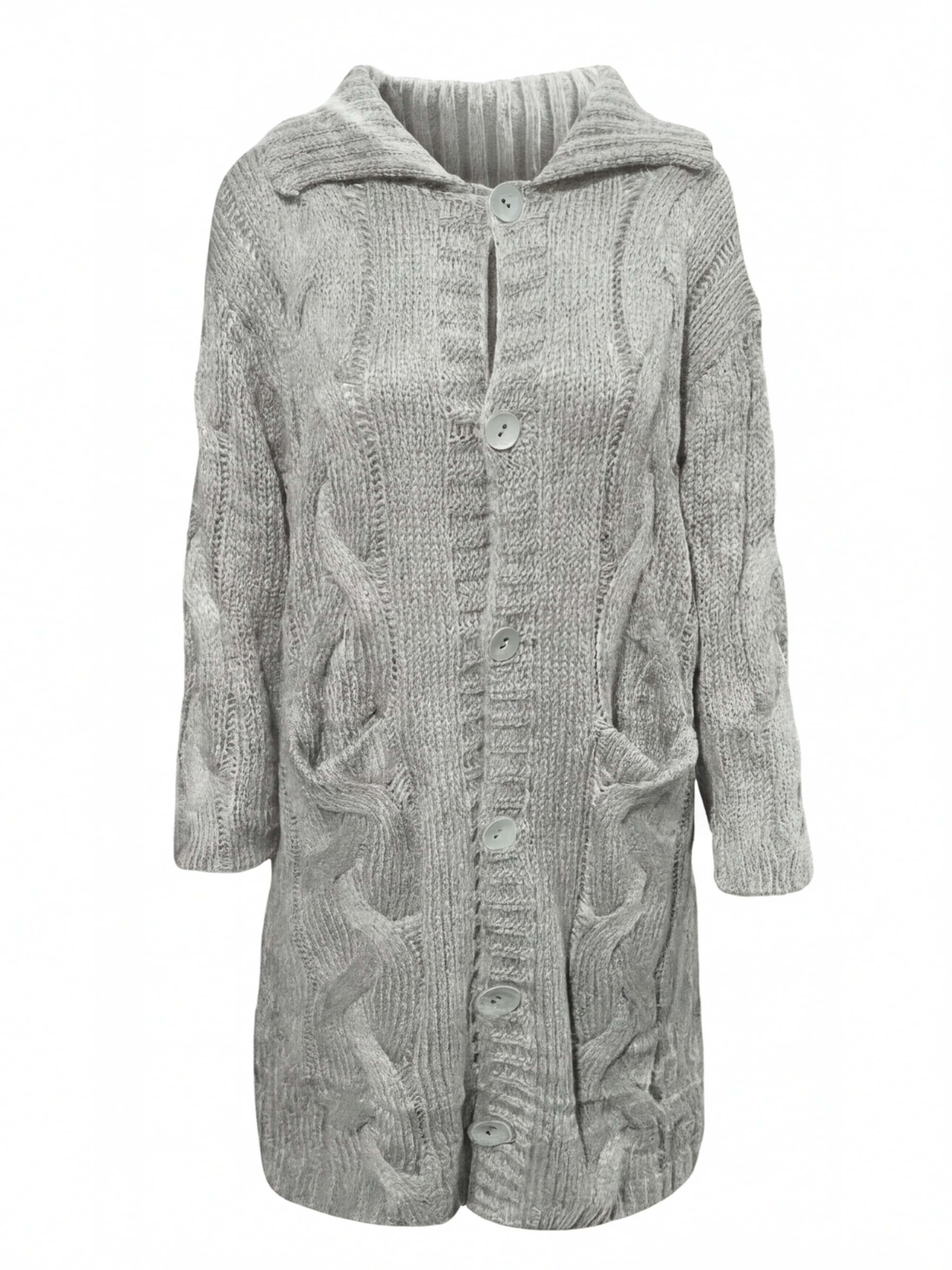 Damen Strickcardigan – Lang, Grob Gestrickt & Mit Knopfleiste