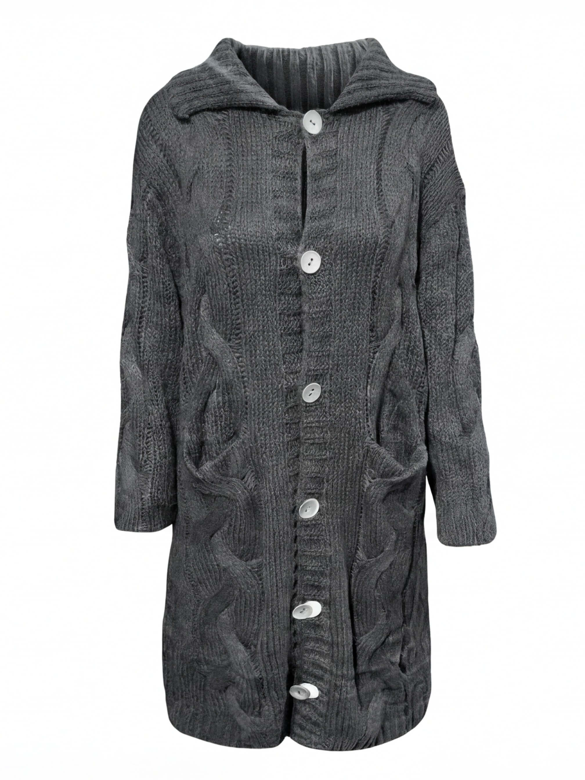 Damen Strickcardigan – Lang, Grob Gestrickt & Mit Knopfleiste