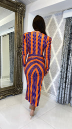 Liora Bedrucktes Langarm Midi Kleid – Orange/Lila