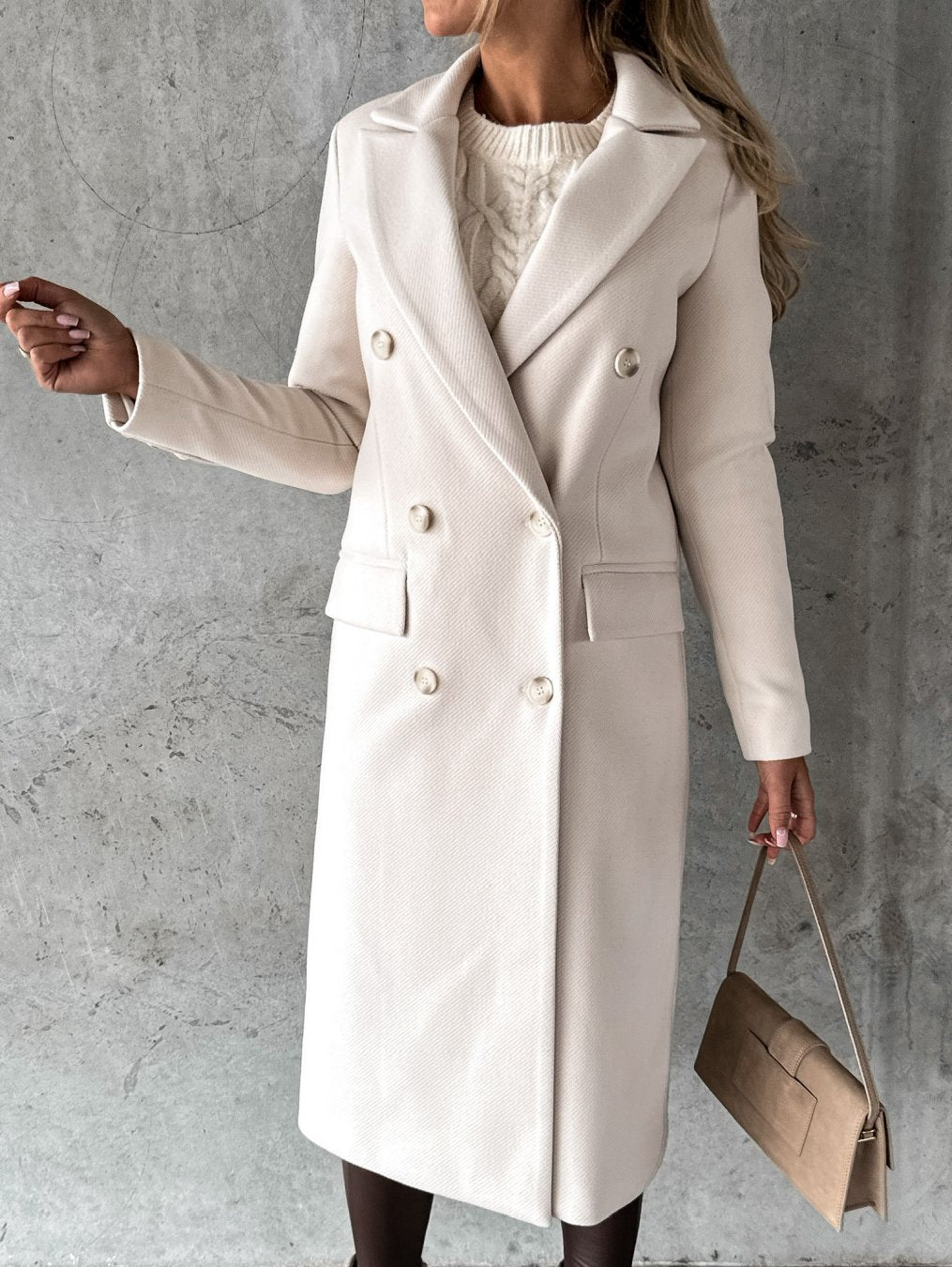 Damen Wollmantel – Eleganter Doppelreihiger Longcoat für Herbst & Winter
