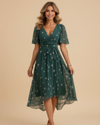 Damen Midi-Kleid mit Blumenmuster und V-Ausschnitt