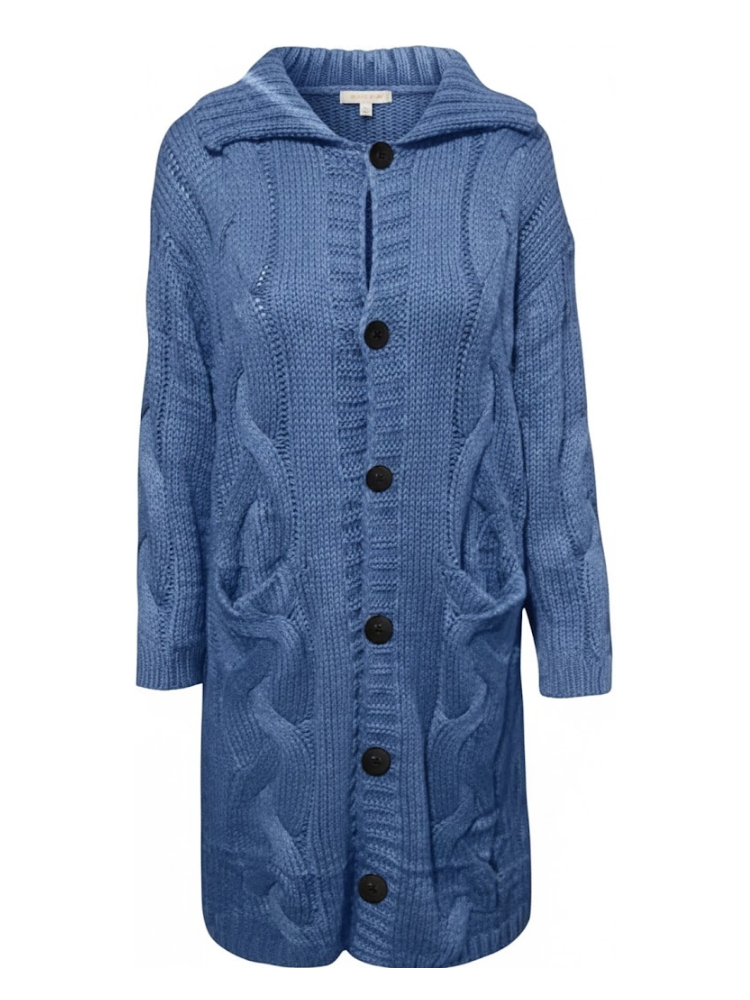 Damen Strickcardigan – Lang, Grob Gestrickt & Mit Knopfleiste