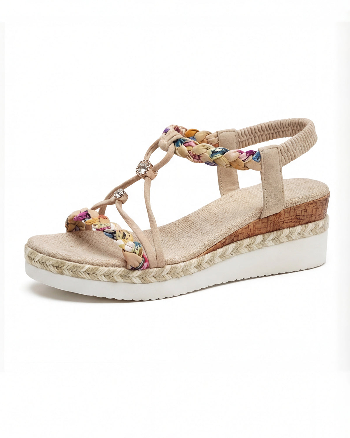 Damen Plateau Sandalen mit Perlenbesetztem Geflochtenem Riemen