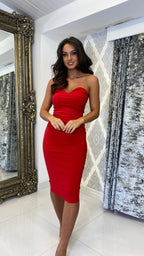 Selene Trägerloses Midi Kleid – Rot