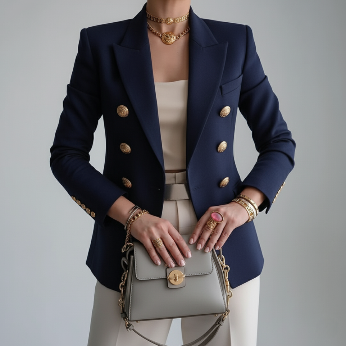Damen Blazer – Eleganter Doppelreihiger Premium Blazer mit Goldknöpfen