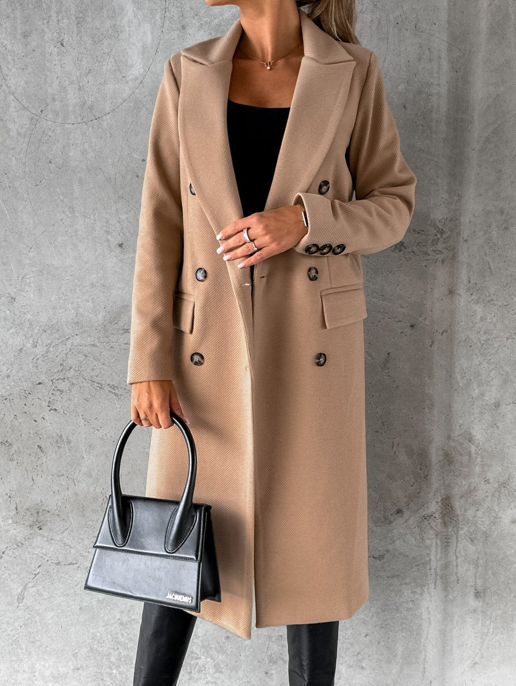 Damen Wollmantel – Eleganter Doppelreihiger Longcoat für Herbst & Winter